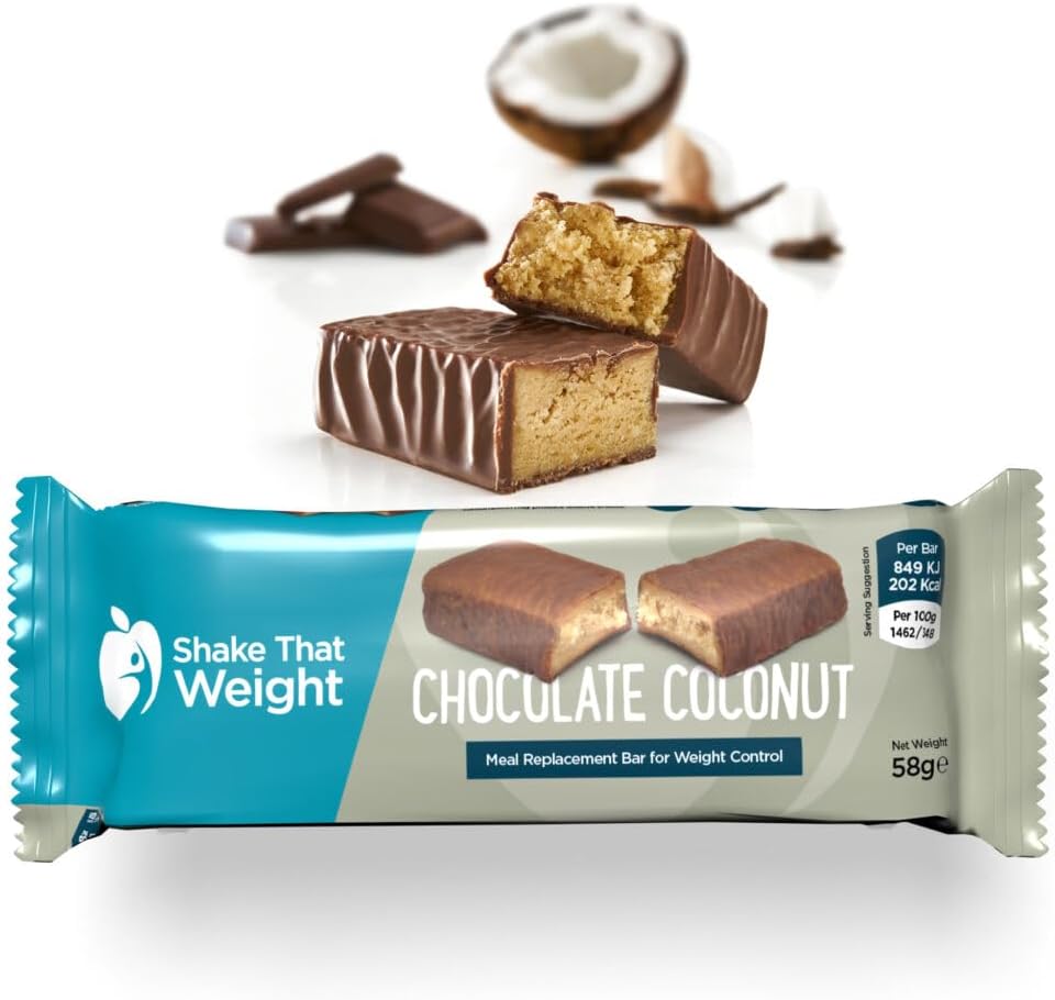Shake That Weight - Chocolate Coconut Bar - Meal Replacement Bar for Weight Control - High Protein, High Fibre, 20+ Vitamins and Minerals - Gluten Free, Low Sugar – 58g
