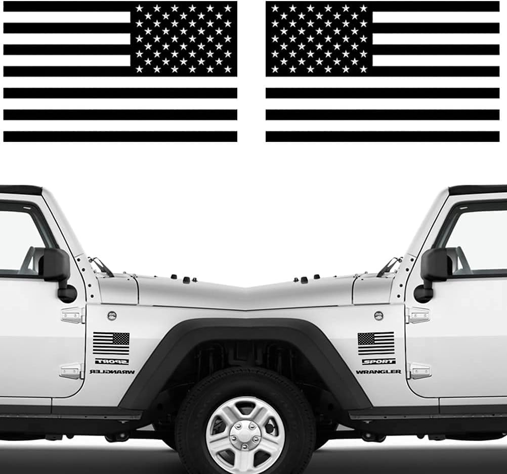 Die Cut Subdued Matte Black American Flag Sticker 3" X 5" Tactical Military Flag USA Decal Great for Car, Hard Hat. Car Vinyl Window Bumper Decal Sticker (1 Pair)