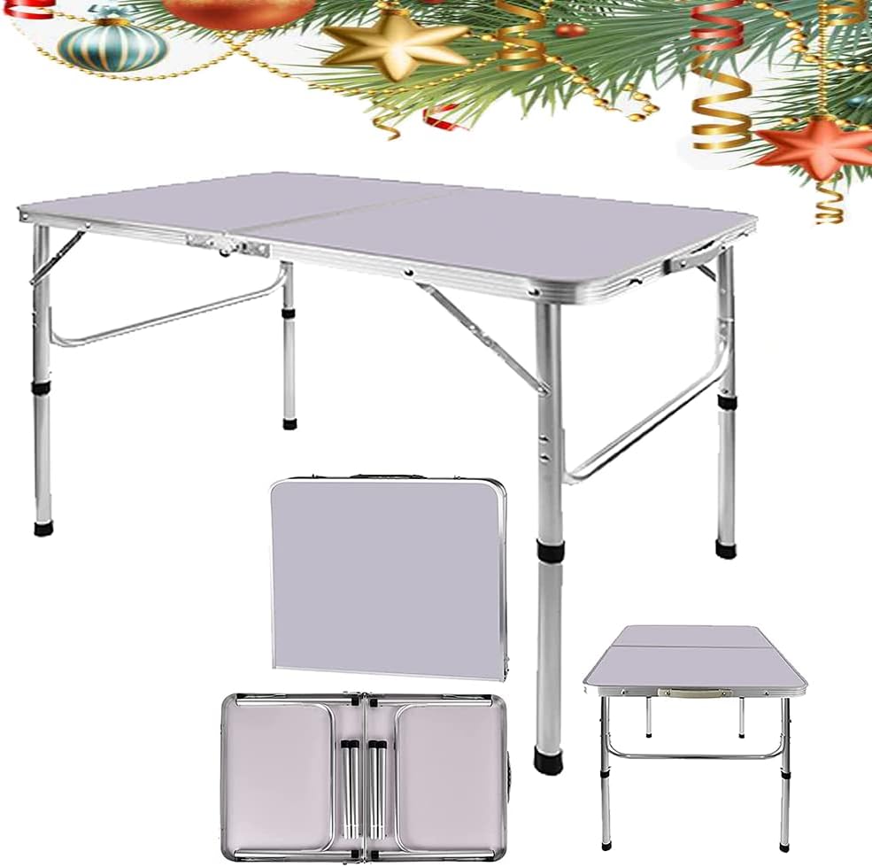 Picnic Folding Tables, 3ft Heavy Duty Aluminium Foldable Portable Adjustable Height Lightweight for Camping with Carry Handle for Indoor Kitchen, Dinner, Catering, Buffet and Garden (90x60x37/67cm)