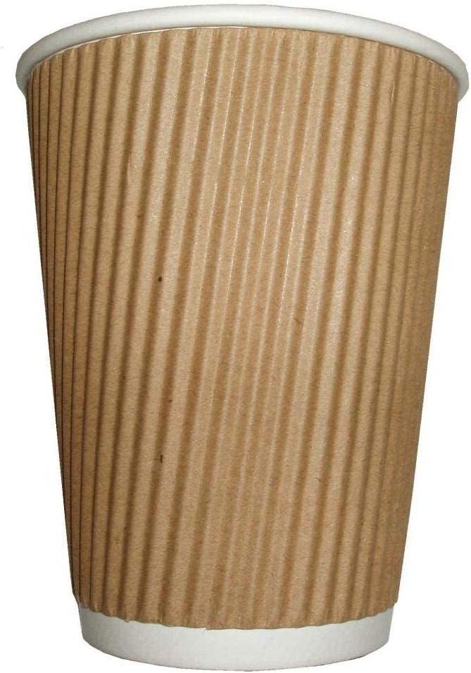 Zuvo 100 x Kraft 12 Ounce Ripple 3 Ply Disposable Insulated Paper Cups for Tea Coffee Cappuccino Hot Drinks, Brown