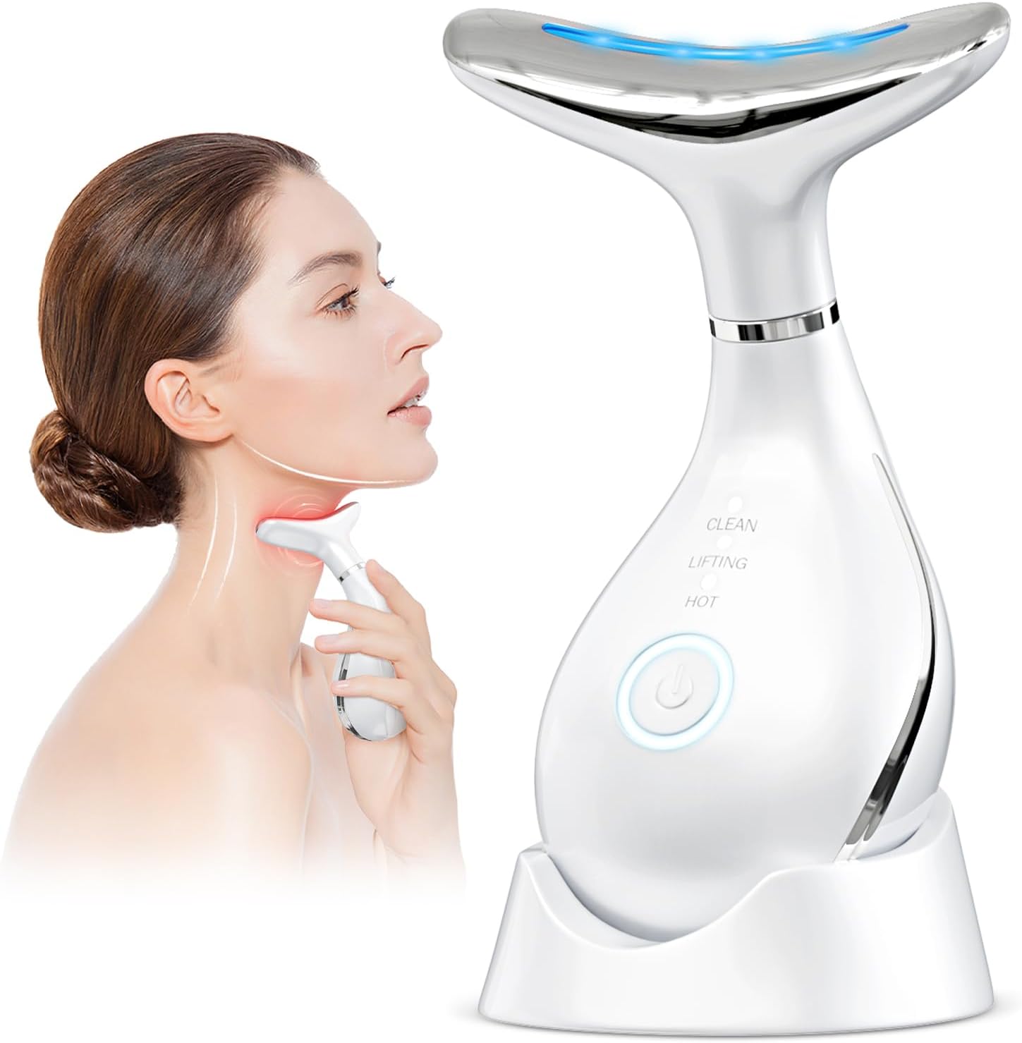 Face Massager Lift Device Electric: Facial Massager Lifting Machine Anti-Aging Neck Eye Device - 3 LED 42°C Heating EMS Microcurrent for Skin Firming - Neck Lifting Anti-Wrinkle Care Slimming Face