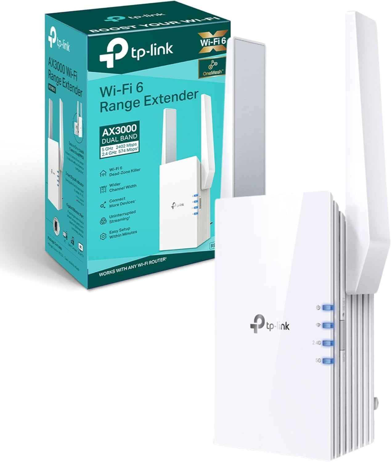 TP-Link RE705X WiFi 6 AX3000Mbps WiFi Extender Booster, External Antennas, Internet Booster, Gigabit Ethernet Port, WiFi Booster Range Extender, EasyMesh, Access Point, WiFi Repeater, Easy Setup