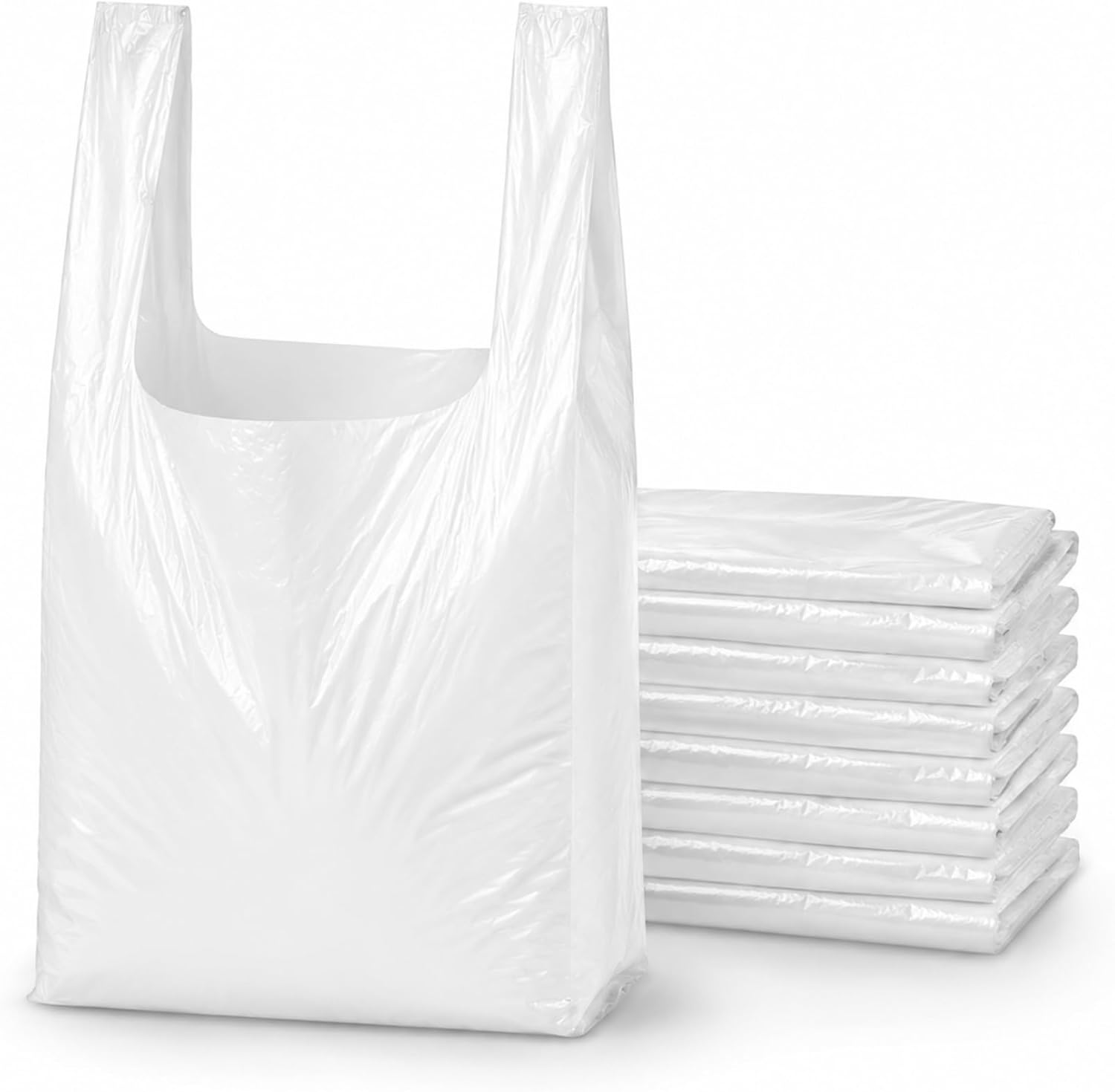 White Heavy Duty Nappy Bags, Extra Small 8x13x18, Strong Vest Handle Shopping carrier Bags, 100% Recycled Plastic Retail Grocery Takeaway Pack | 100 Pack