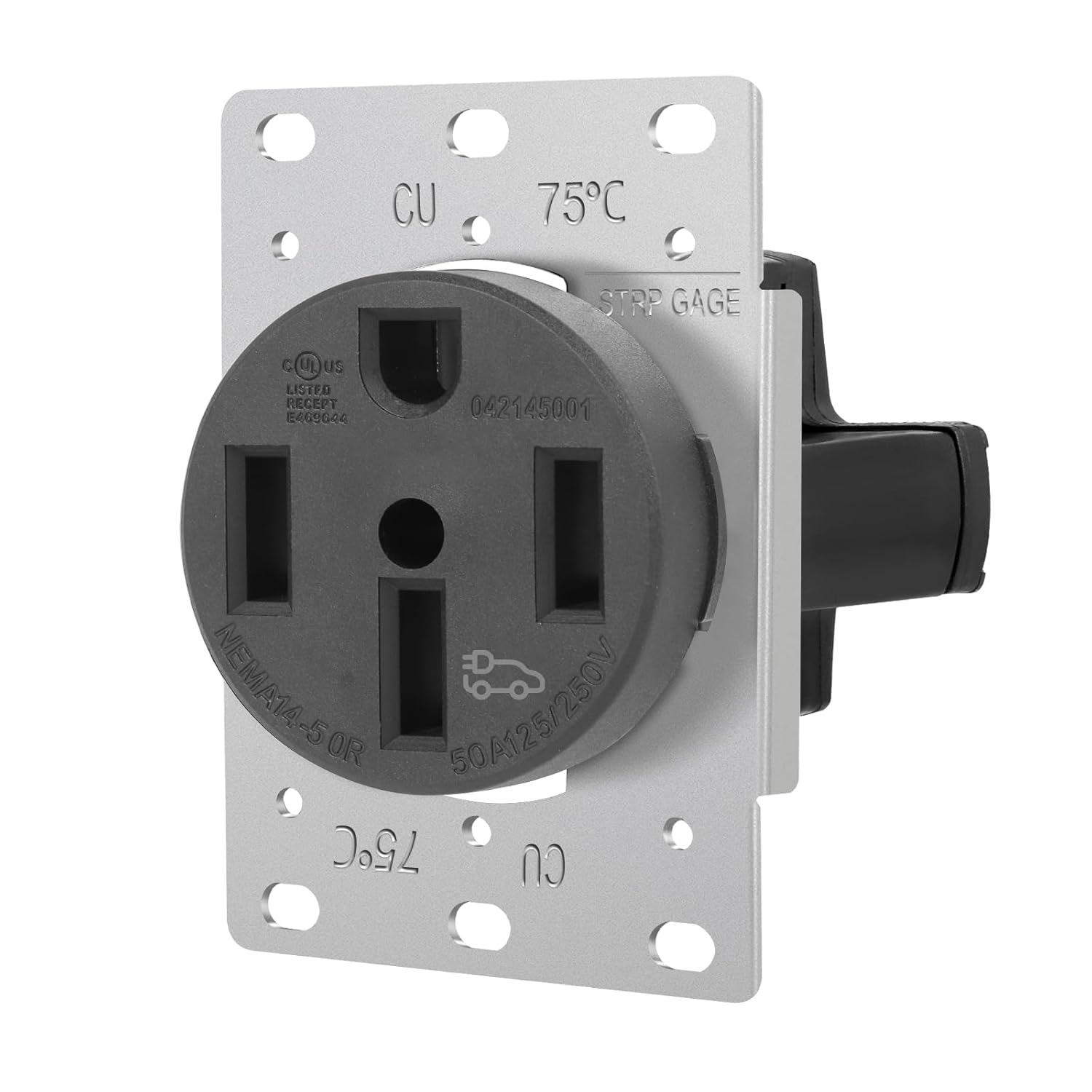 NEMA 14-50R Outlet - High-Power Outlet, Supports Up to 50 Amps, 125/250 Volts, Ideal for Electric Vehicles, RVs, and Large Appliances, Heavy-Duty Design, 3-Pole 4-Wire.