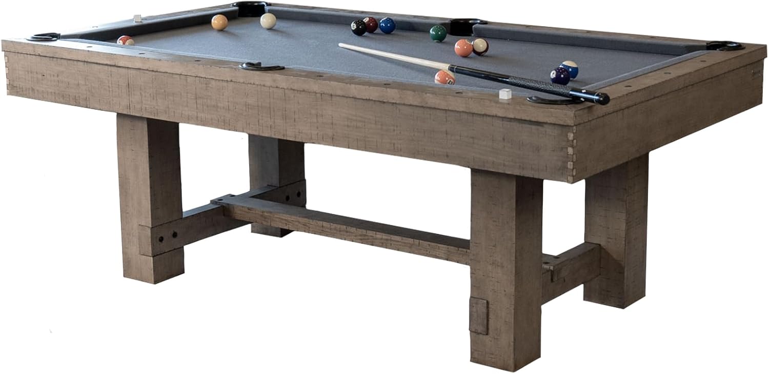 Smoky Mountain Nights 7′ Pool Table - with Real Hardwood Frame - Gray Felt