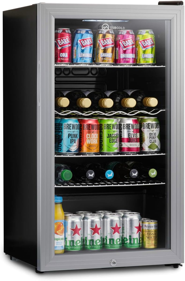 Subcold Super85 LED - Under-Counter Fridge | 85L Beer, Wine & Drinks Fridge | LED Light + Lock and Key | Energy Efficient (Silver, 85L)