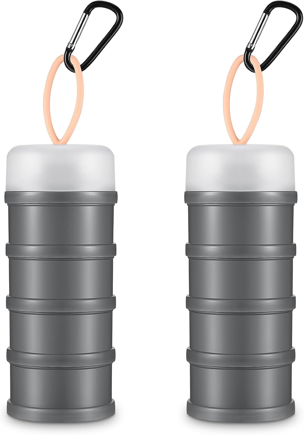 Baderke 2 Pcs Protein Powder Container with Funnels Stand, 4 Stackable Leakproof Protein Powder Dispenser, Portable Keychain Powder Container for Workout, Fitness, Travel(Black)