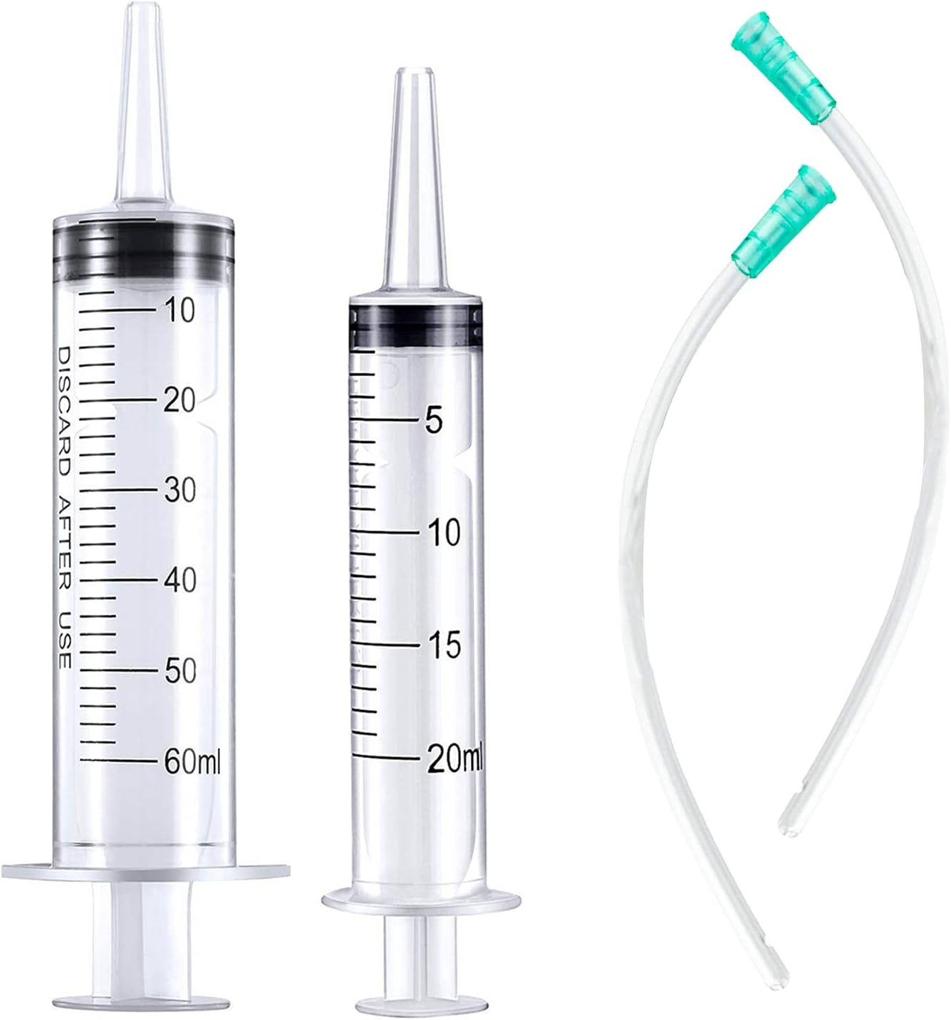 20ml & 60ml Syringe Plastic Liquid Measuring for Scientific Labs, Measuring, Watering, Refilling, Filtration, Feeding Pets, Medical Student, Oil or Glue Applicator Tools, 2pcs Syringe with 2pcs Tubes
