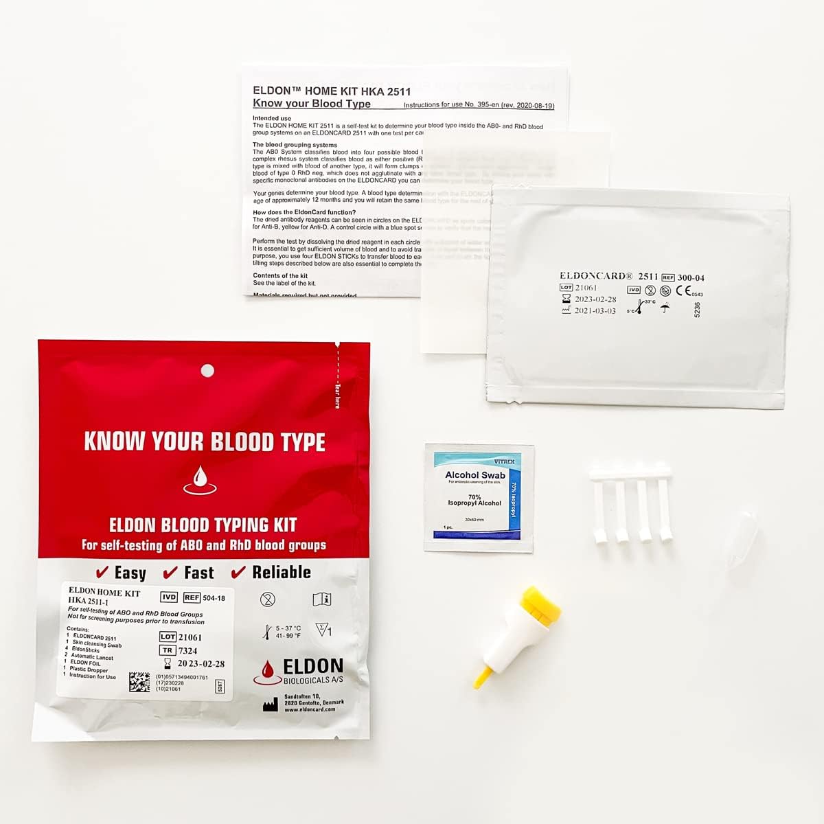 Original Home Blood Typing Kit - New Packaging + Improved Lancet - Single Kit