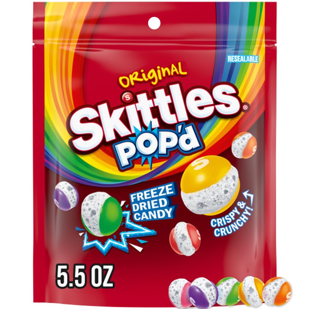 SKITTLES POP'd Originals Freeze Dried Candy, 5.5 Oz Resealable Candy Bag