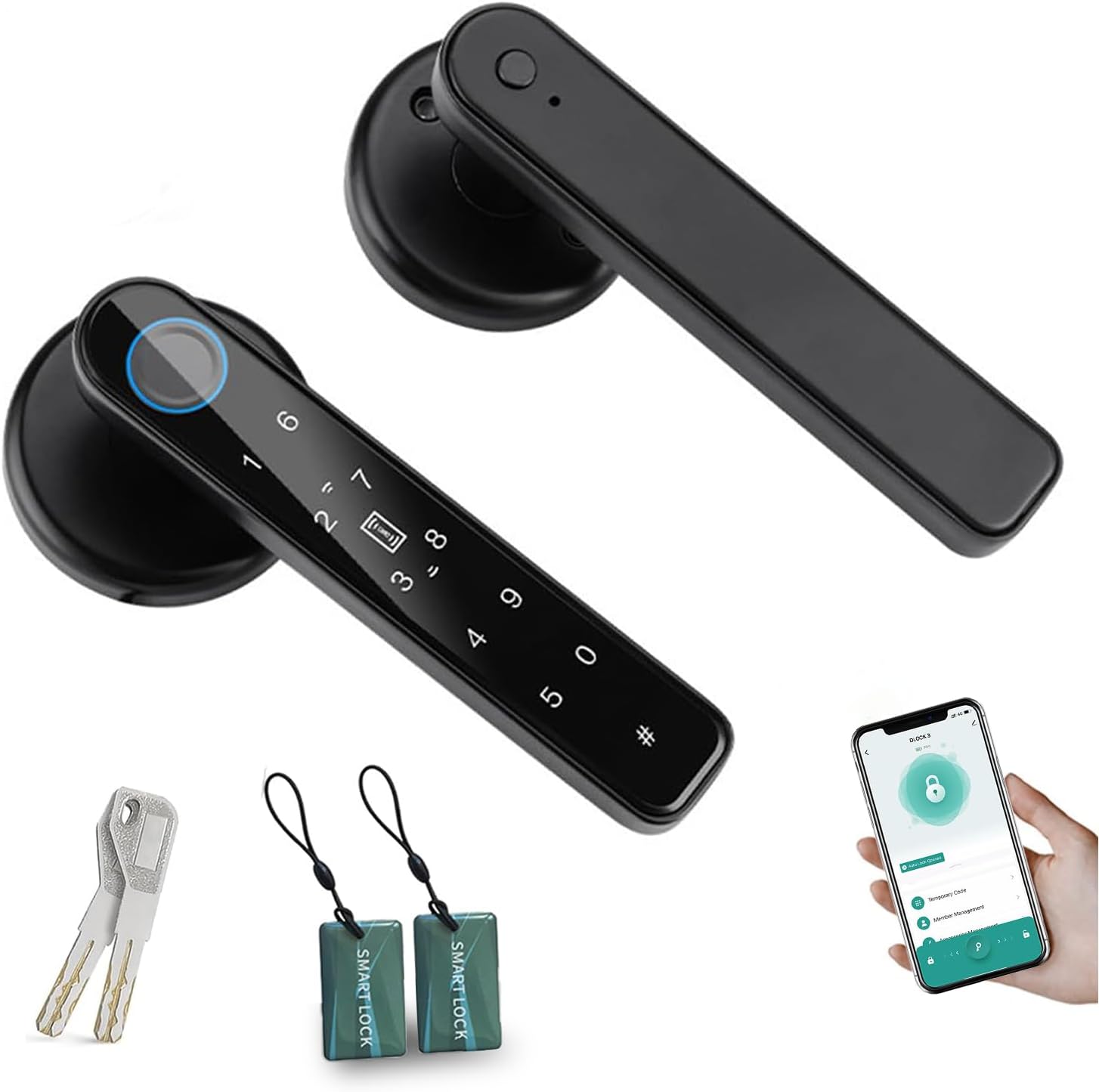 TEKXDD Smart Door 4-in-1 Lock Door Handle Electronic Keyboard Password Bluetooth Smart Lock Biometric Identification Fingerprint Key Digital WiFi Electronic Touch Front Door Home Office Apartment