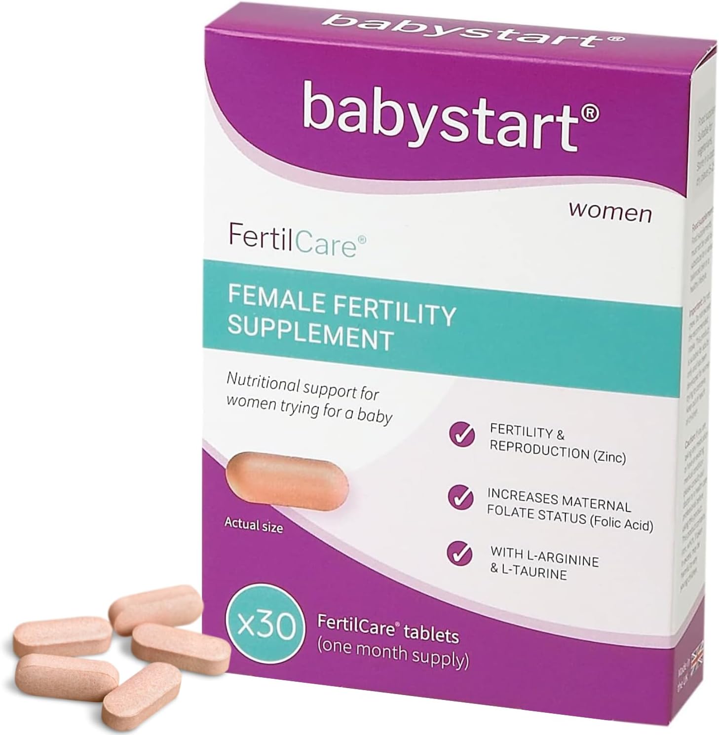 Babystart Fertility Supplements for Women - FertilCare 30 Tablets, 1 Month Supply, Prenatal Vitamins and Minerals Including Folic Acid, Vitamins B, C, D, E for Conception and Nutritional Support