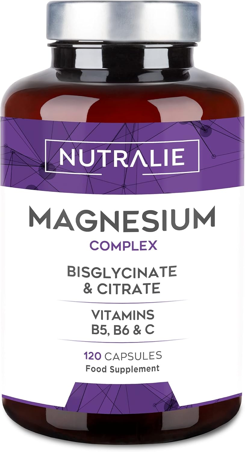 Magnesium Glycinate Complex - 2145mg Bisglycinate + Citrate Magnesium Supplements - Vitamins C B5 B6 - High Strenght Chelated Magnesium - 120 Capsules Nutralie