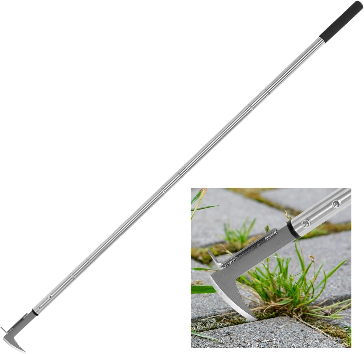 Crack Weeder, Stainless Steel Manual Crevice Weeding Tool, Long Handle Weed Grabber Remover, L-Shaped Manual Weeder Puller, Durable Crevice Weeding Tool for Sidewalk Garden Patio Lawn