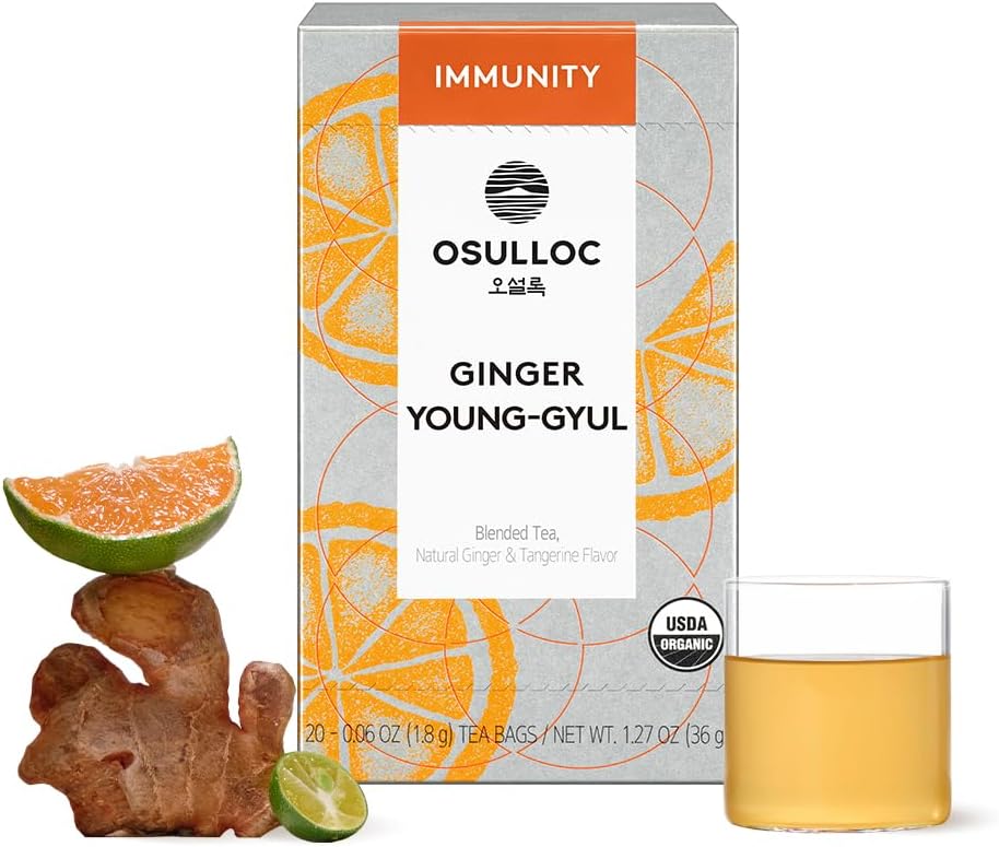 OSULLOC Ginger Young-Gyul Tea, Green Tea with Tangerine & Spice, Immunity Support Blend, 20 Count, 1.27 oz