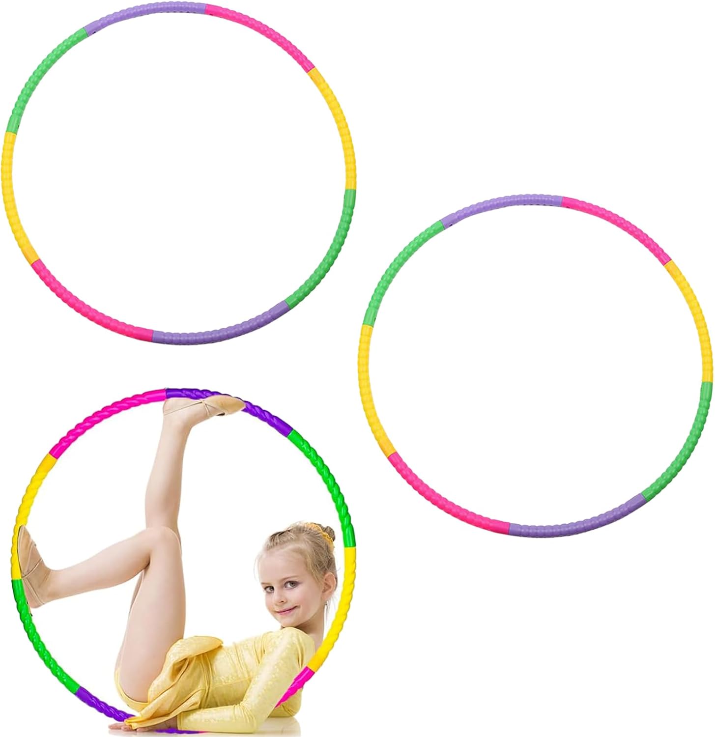 3PCS Hula Hoop Kids Hula Hoop Collapsible Kids Hula Hoop Kids Weighted Hula Hoop Adjustable Hula Hoops for Kids Ideal for Dancing Games, Swimming Pet Training