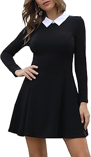 Aphratti Women's Long Sleeve Fall Dresses 2024 Casual Peter Pan Collar A Line Fit and Flare Skater Goth Dress