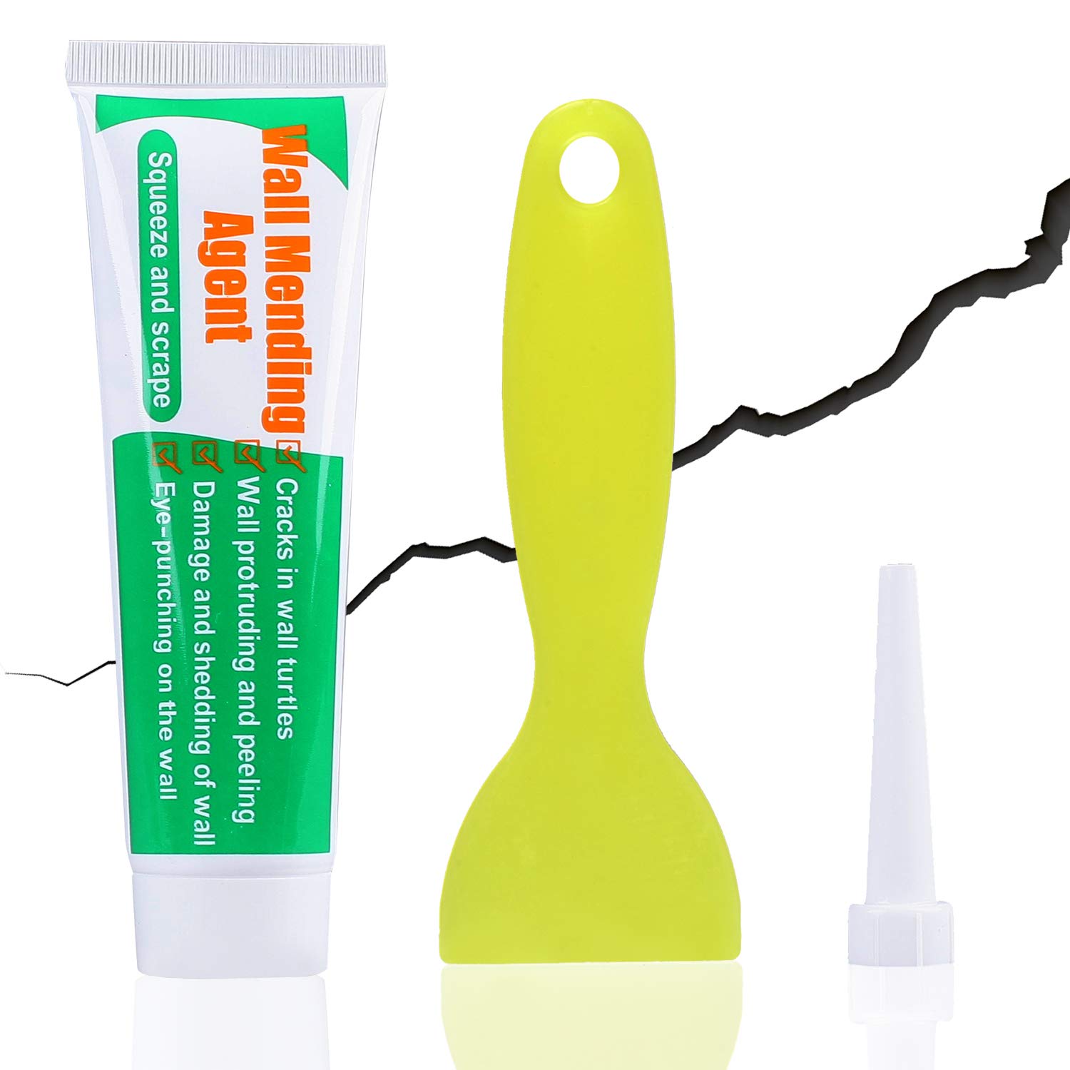 Wall Filler - funvce White Wall Mending Agent with Scraper,100g Weatherproof Quick Drying Wall Repair Paste Cream for filling Wall Cracks, Holes, Graffiti and Peeling