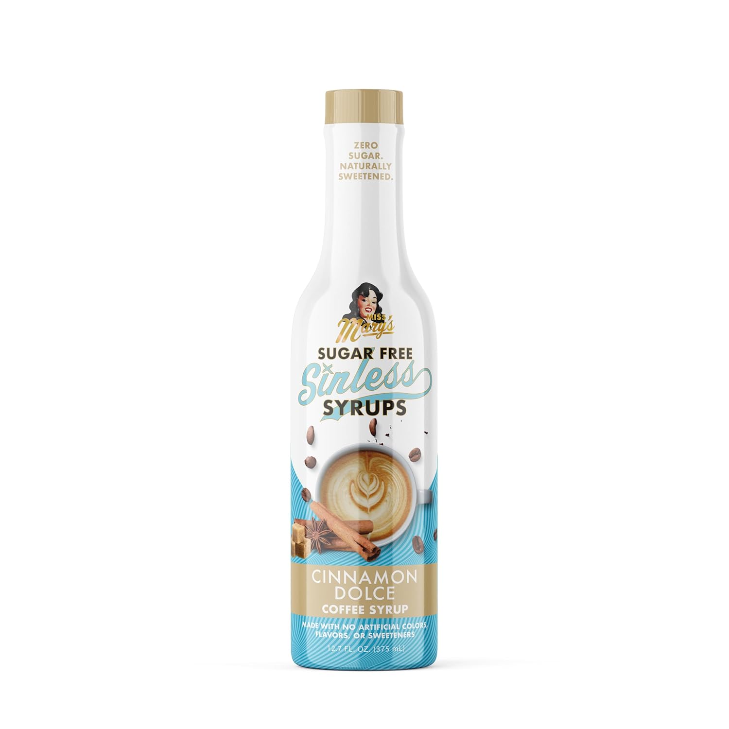 Sugar Free Cinnamon Dolce Coffee Syrup - Stevia Based, No Sugar Alcohols or Sucralose, No Artificial Sweeteners, Natural Ingredients, Coffee Tea Cocoa Dessert, Keto Friendly, 1 Pack