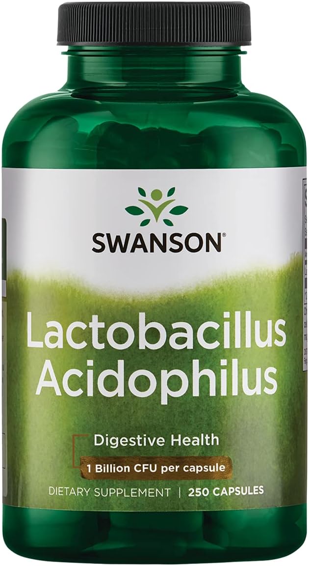 Swanson Lactobacillus Acidophilus - Probiotic Supplement Supporting Digestive Health with 1 Billion CFU Per Capsule - Promotes Bowel and GI Tract Health - (250 Capsules)