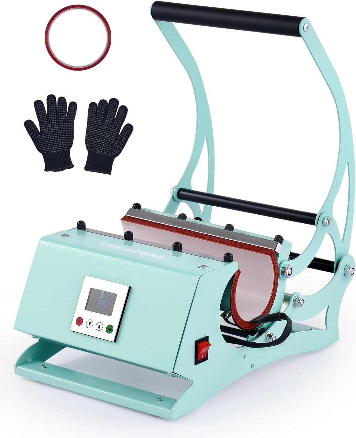 CREWORKS Tumbler Heat Press Machine, 9-20oz Mug Heat Press for DIY Blank Skinny Glass Jar Can Coffee Cup Beer Stein, Portable Heat Transfer Sublimation Print Machine with Adjustable Time Temperature