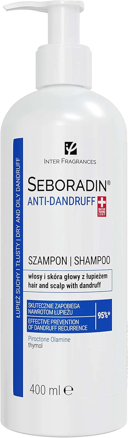 SEBORADIN ANTI DANDRUFF Hair Shampoo 400 ml Piroctone Olamine and Thymol Effective Prevention and Recurrence For Oily and Dry Flaky Dandruff Hair and Scalp Treatment Hair Care Hair Products