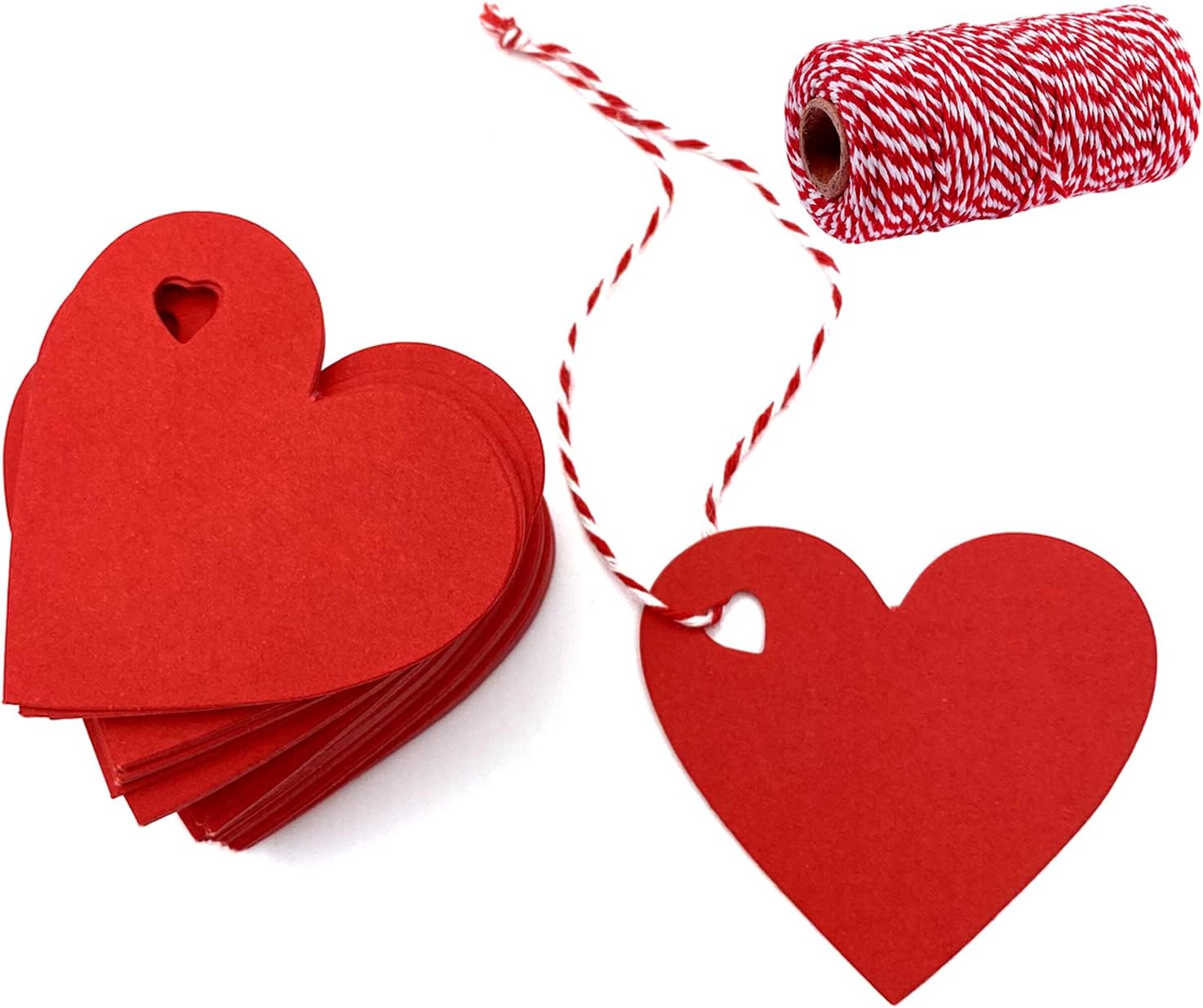 YSSAI 100 Pcs Red Gift Tags Valentine Heart Shaped Paper Tags Red Heart Cutouts Price Tag Craft Hang Tags with 300 Feet String for Valentine's Day Mother's Day Wedding Favor Party Decorations