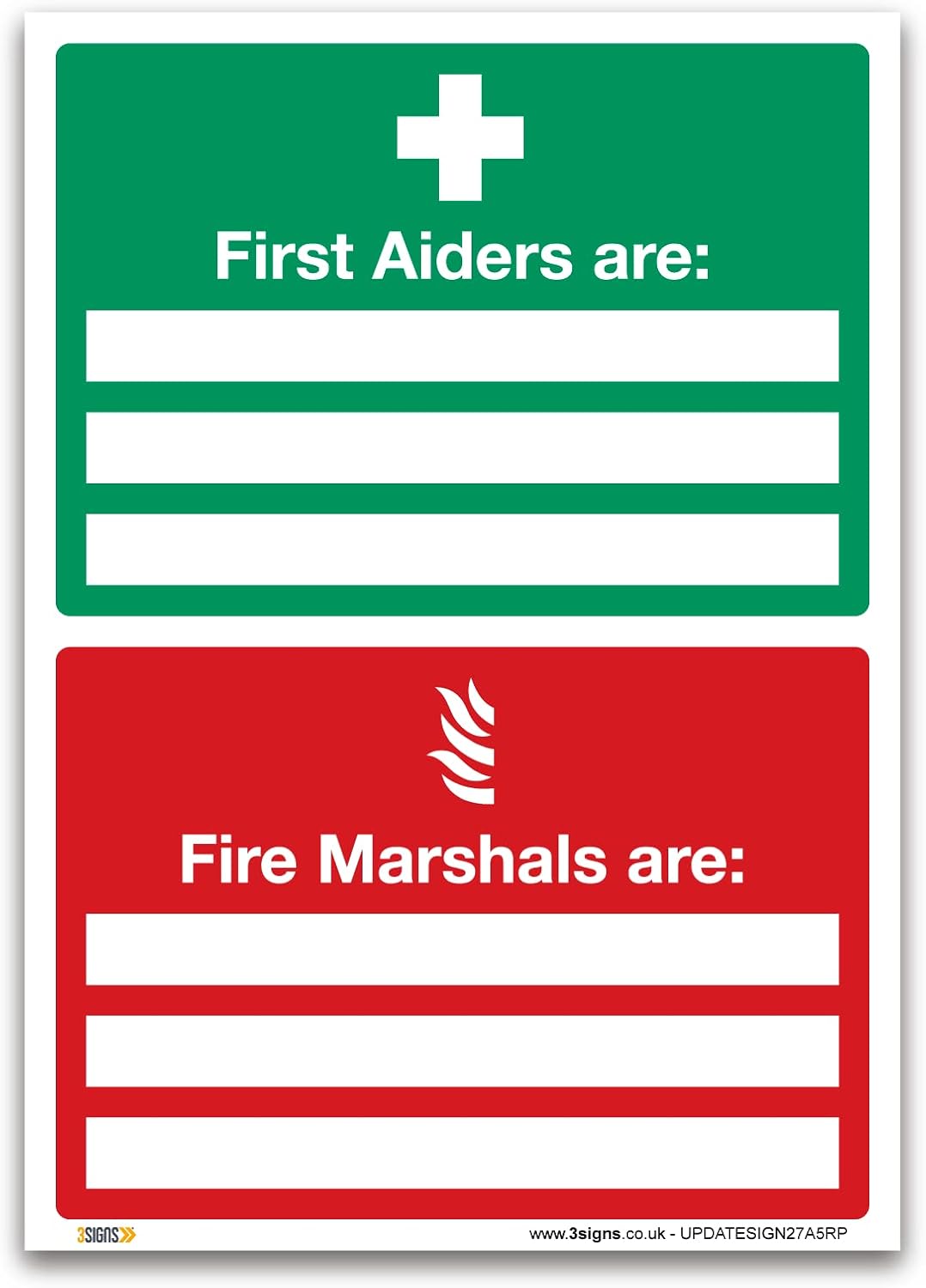 First Aiders & Fire Marshals Sign – A5 (210 x 148mm) Rigid Plastic (1mm) – Workplace Safety Signage for Emergency Compliance & Visibility