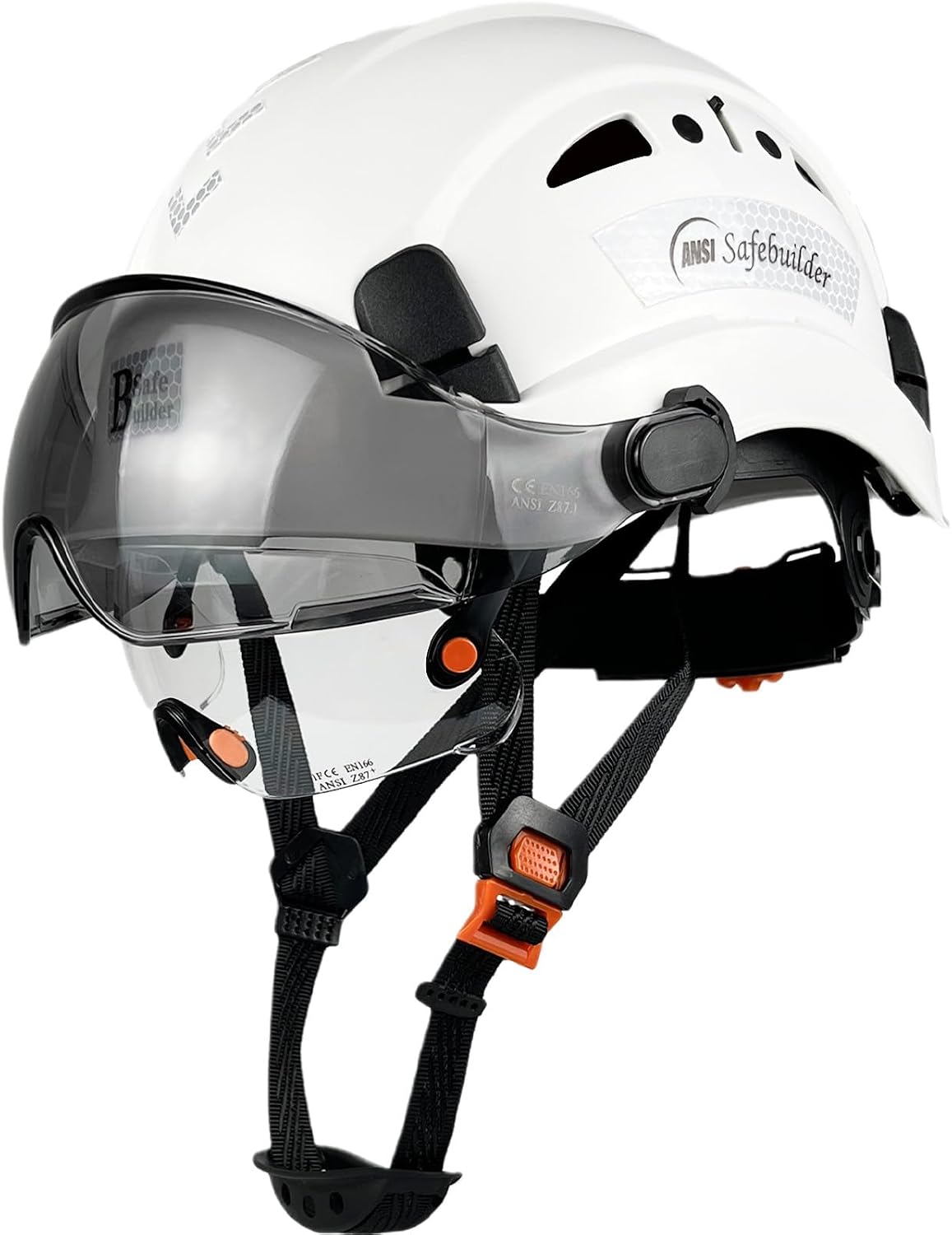 SAFEBUILDER Industrial Safety Helmet with Visor ABS Hard Hat with Visor Adjustable Ventilation Hardhats Construction Head Protection ANSI Z89.1