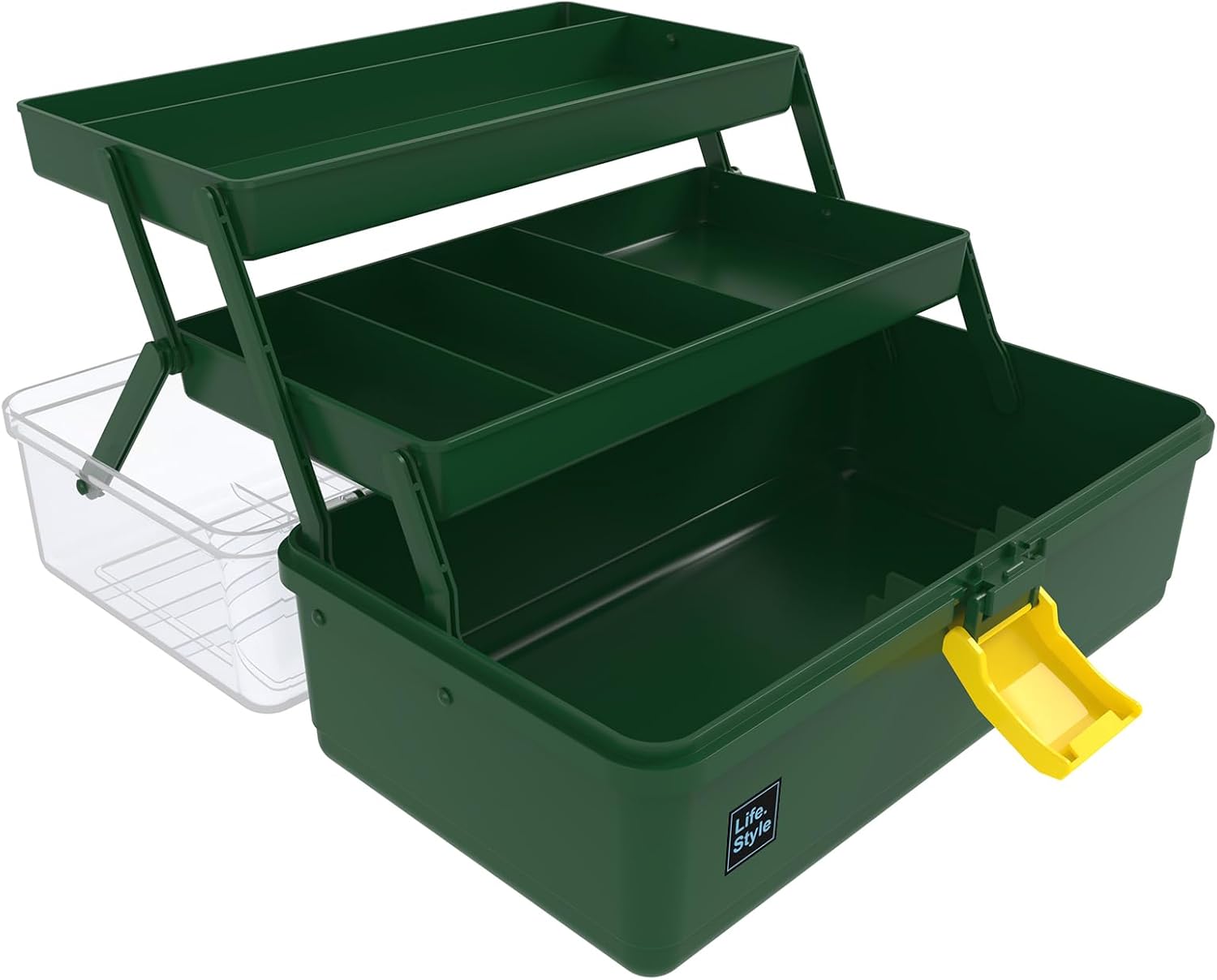 Calogy Lidded Storage Bins, 3 Layer Multifunctional Plastic Organizing Storage Boxes with Lids and Handle, Fits for Medicine, Art Supply, Makeup, Nail, Sewing and Kitchen Gadget (Green)