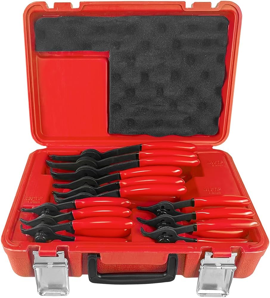 12Piece Snap Ring Pliers Set Heavy Duty, Internal External Convertible Fixed Tip Snap Ring Pliers for 0.038in 0.047in 0.070in 0.090in