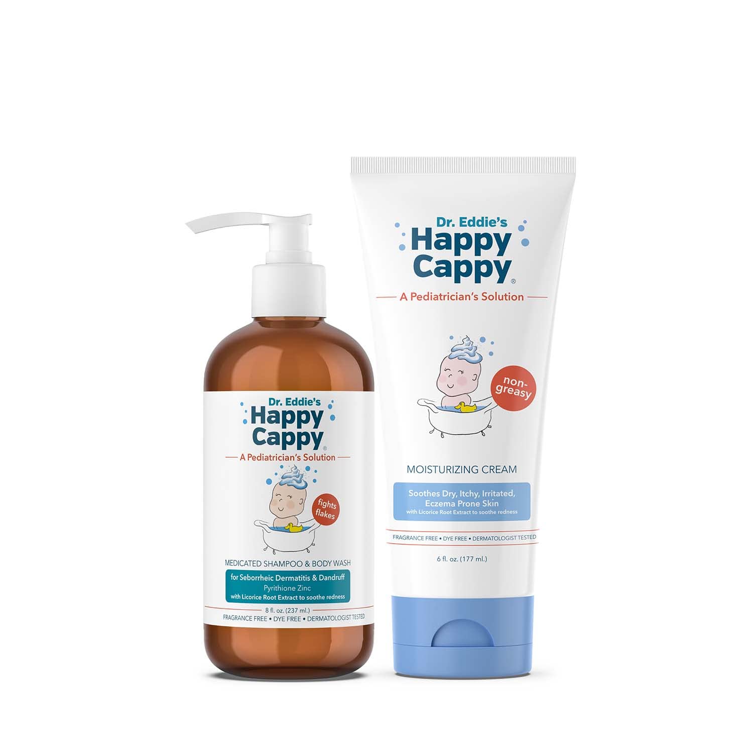Happy Cappy Medicated Shampoo and Body Wash and Moisturizing Cream Bundle - Baby Dandruff Shampoo, Eczema Lotion for Kids, Helps Cradle Cap and Seborrheic Dermatitis, Reduces Redness, Fragrance-Free