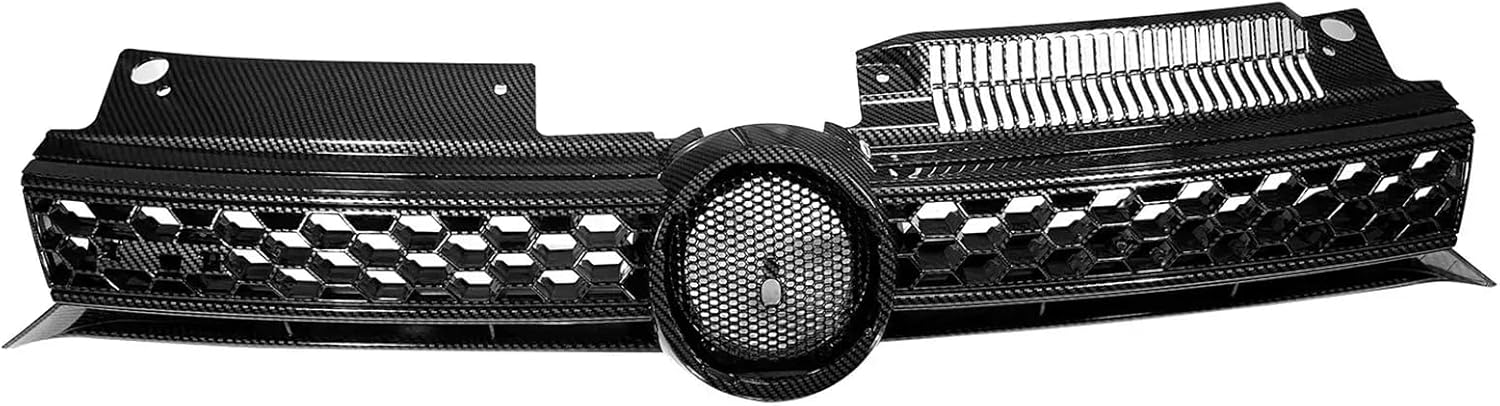 Black Carbon Fiber Print Front Bumper Grille Compatible with 2010 2011 2012 2013 2014 Volkswagen MK6 Golf/GTI/Jetta Sportwagen Insert Bumper Upper Center Grille