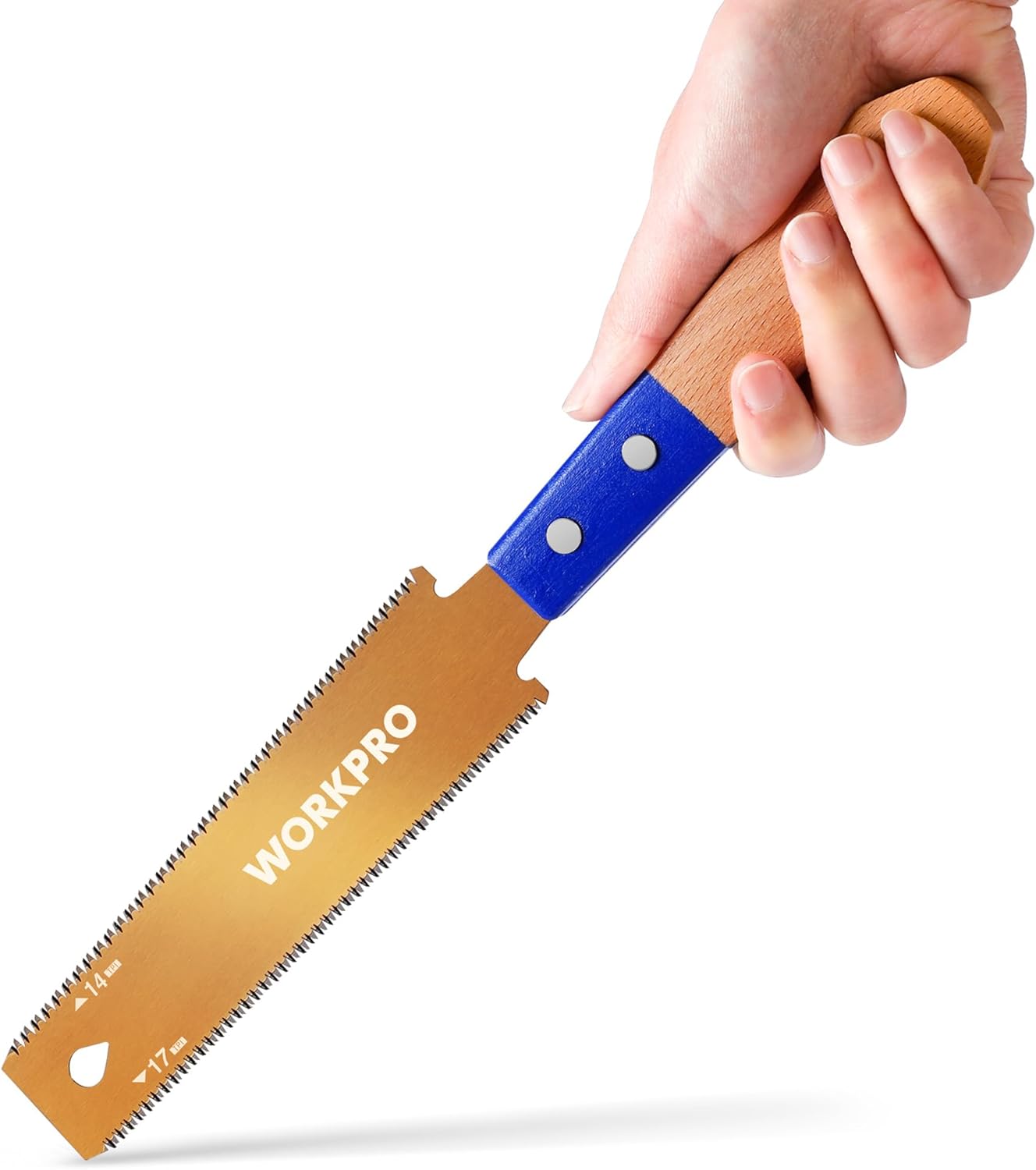 WORKPRO 150mm Japanese Pull Saw, Compact Fine Tooth Saw with 14 &17 TPI, SK5 Flexible Blade Double-Edged Hand Saw for Craft, Hobby, DIY, Trim Pull Saw for Woodworking