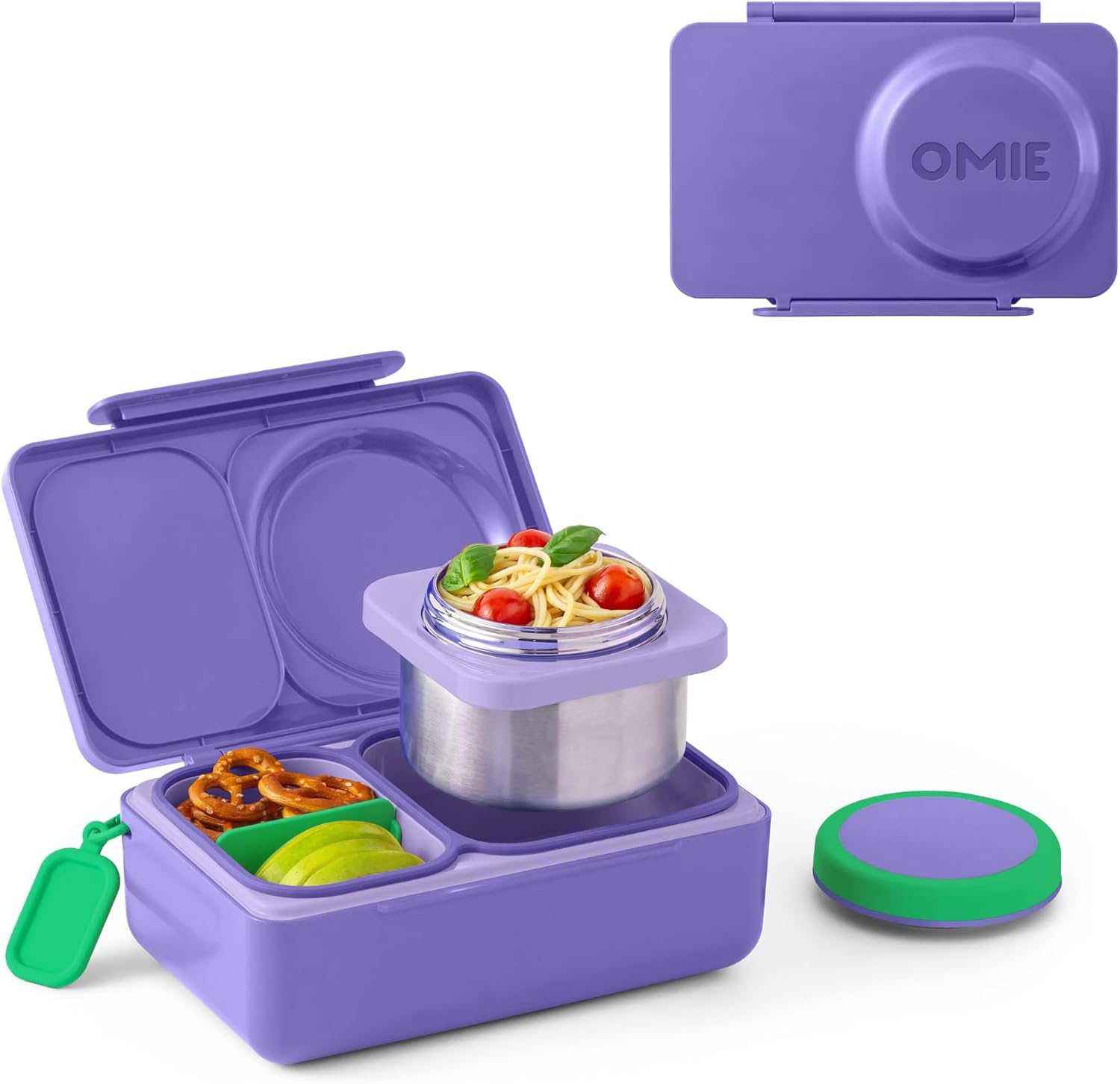 Omie OmieBox UP bento Box for Kids | Insulated Lunch Box | Leak Proof Thermos Food jar | Cooler ice Pack | 2 Compartments (Galaxy Purple)