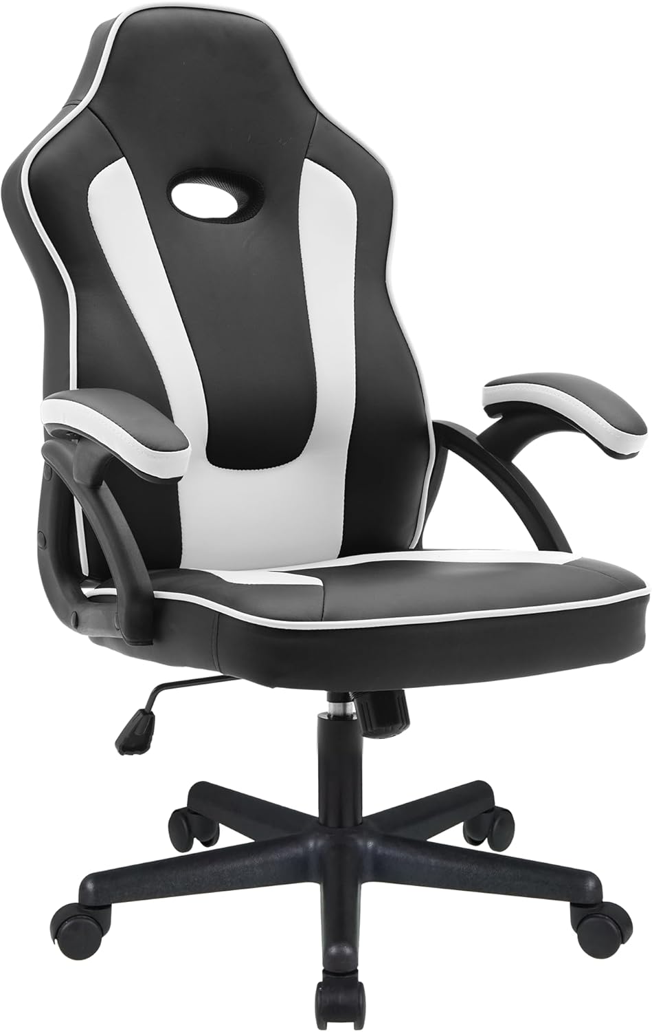 Play haha.Ergonomic high back seat with breathable mesh insert padded armrests tilt adjustment durable base lumbar support PU leather surface for gaming home or office use