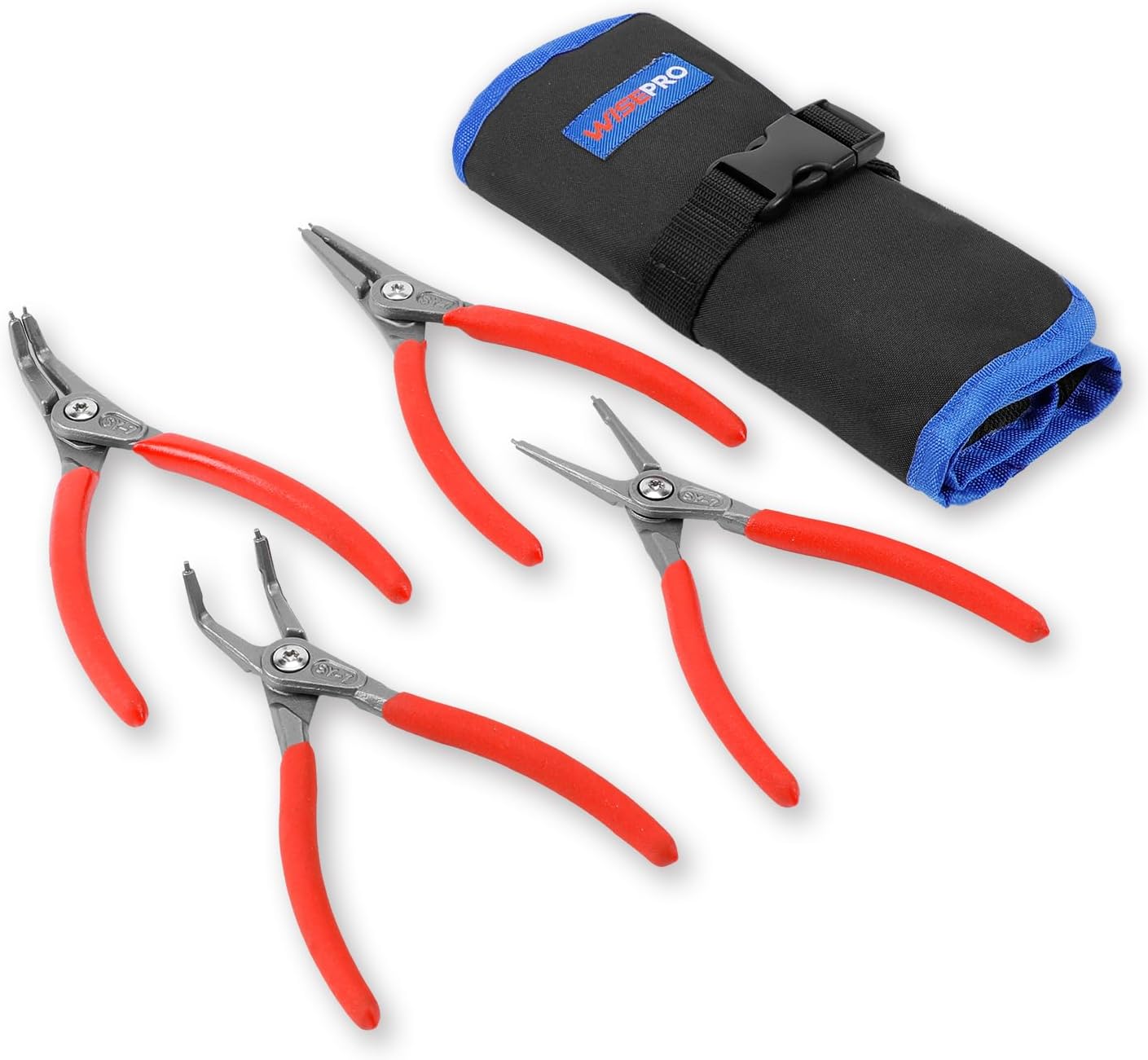4 Pcs Snap Ring Pliers Set, 7 Inches Internal/External Circlip Pliers Kit with Pouch, Heavy Duty Precision Straight/Bent Jaw Snap-ring Pliers for Ring Remover Retaining