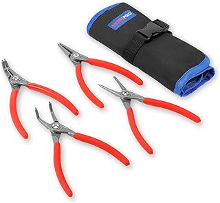 4 Pcs Snap Ring Pliers Set, 7 Inches Internal/External Circlip Pliers Kit with Pouch, Heavy Duty Precision Straight/Bent Jaw Snap-ring Pliers for Ring Remover Retaining