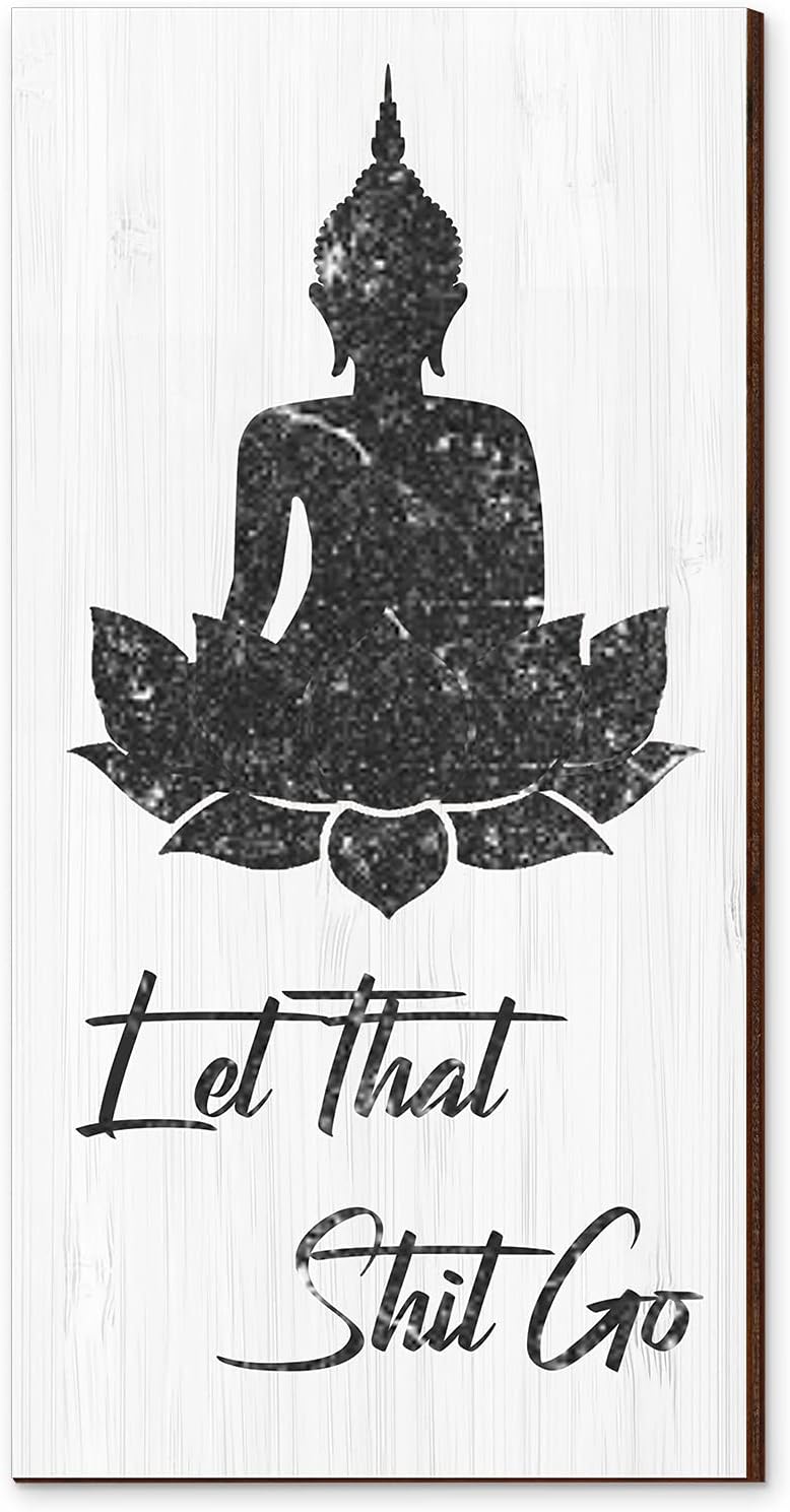 Yookeer Bathroom Wall Art Funny Bathroom Wall Decor Quote Let That Shit Go Buddhist Sign with Hooks for Toilet Window Decor 6 x 11.8 x 0.2 inches(White Style)