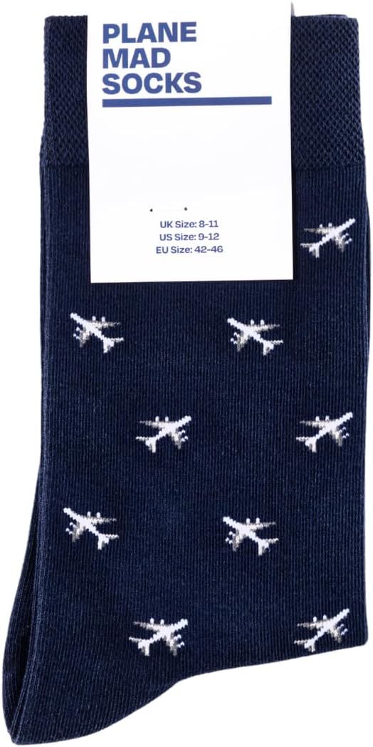 Airplane Socks - Funny Plane Socks - Funny Aeroplane Gift for Men - 1 Pair, Size 9-12