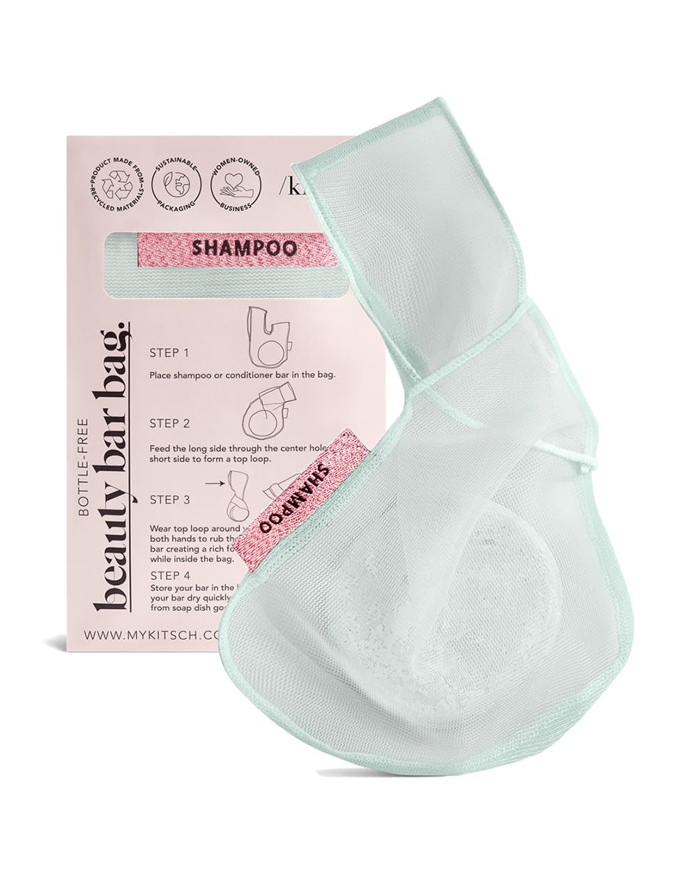 Kitsch Bar Soap Saver Bag - Soap Dish and Soap Holder for Shampoo Bar, Conditioner & Body Wash – Recycled Mesh Beauty Bar Soap Pouch, Eco-Friendly, Patented Bag - Mint