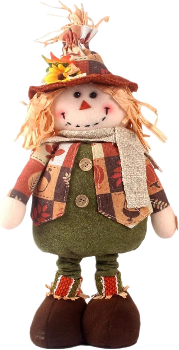XINGLIDA Fall Themed Scarecrows Plush Dolls With Extendable Legs For Farmhouses Desktop Decors Thanksgiving Harvest Ornament