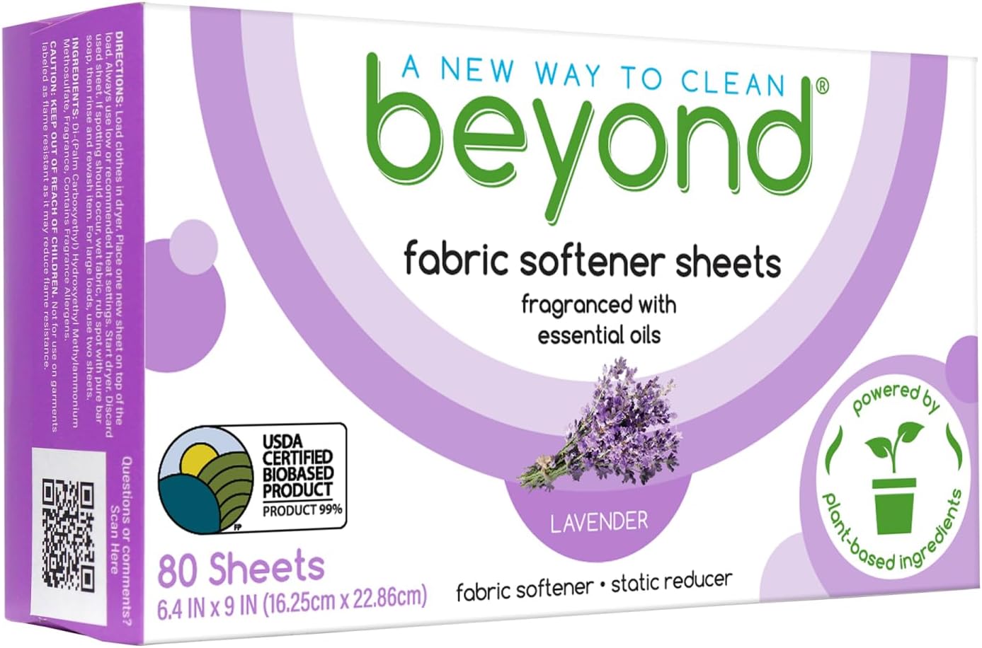 Fabric Softener Sheets (80 sheets) - Lavender Scent - Eco-Friendly Plant-Based Dryer Sheets. Removes Static Cling. Recyclable Packaging.