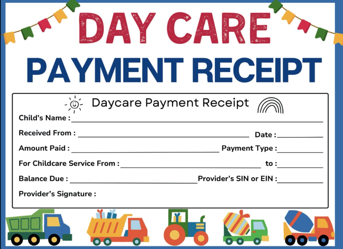 Daycare Payment Receipts: Receipt Book for Child Care Services, Preschool Center, Home Daycares and Babysitting Business