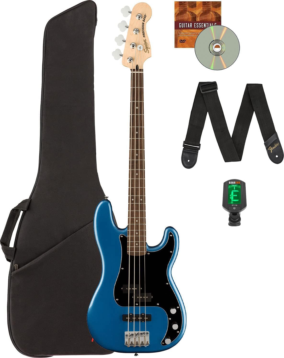 Fender Squier Affinity Precision Bass PJ - Lake Placid Blue Bundle with Gig Bag, Tuner, Strap, and Austin Bazaar Instructional DVD
