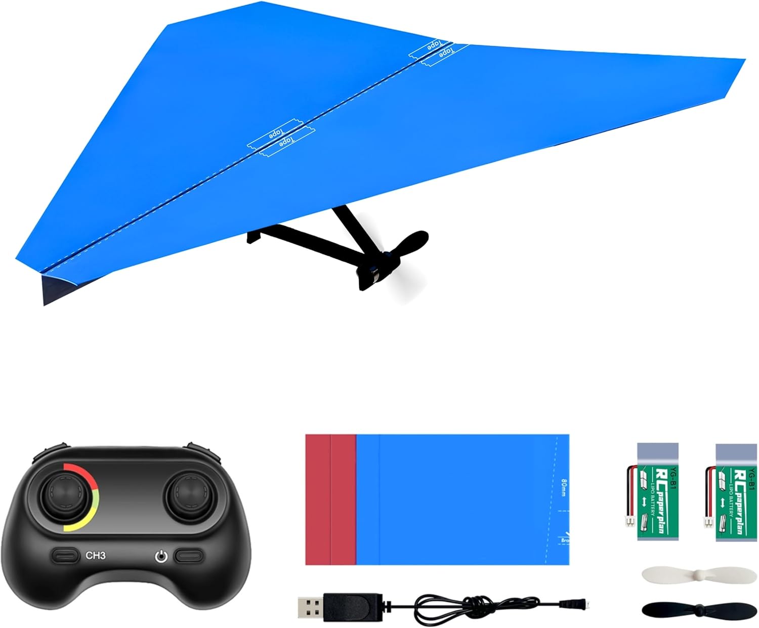 BriCool RC Paper Plane, Remote Control DIY Airplane Kit with Colored Paper, Super Easy Fly Toy for Kids STEM KIT (Birdy-X 2.0)