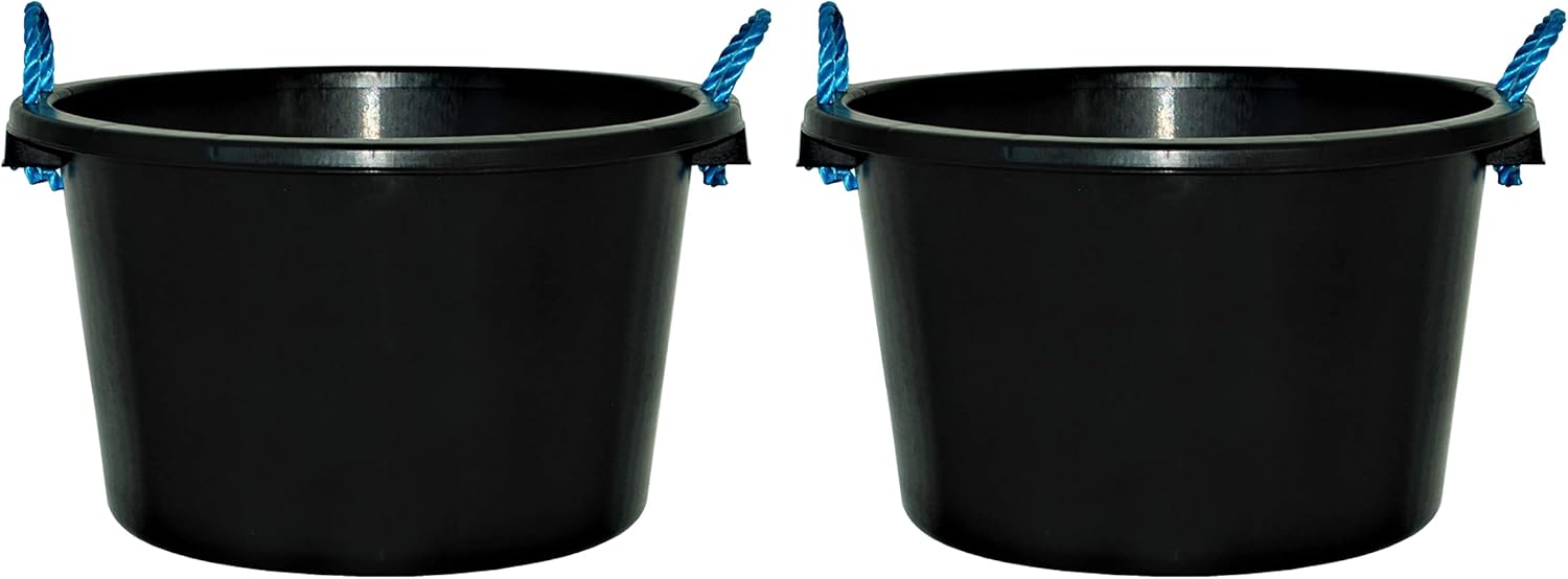 M1SS (Set of 2)- 45L Black Heavy Duty Plasterer Mixing Cement Muck Water TUB/Bucket Storage Bucket with Rope Handles