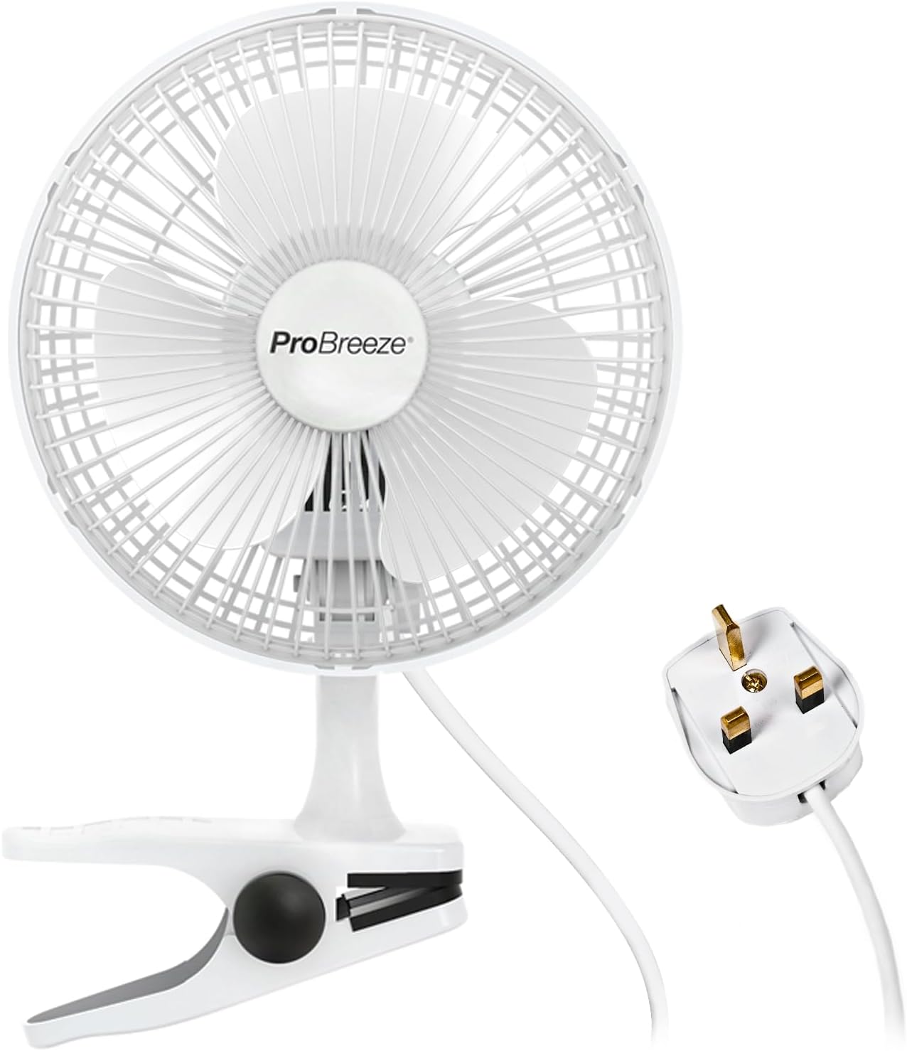 Pro Breeze 6 Inch Clip on Fan with 2 Speeds, Mains Powered, 360° Rotation, Silent Desktop Fan with Strong Airflow - Mini Plug in Silent Desk Fan, Ideal Electric Air Circulator for Bed, Cot & Desk top