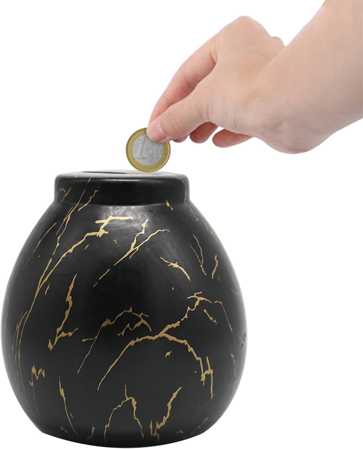 Ram® Black Ceramic Money Pot Marble Effect Money Savings Coin Piggy Bank