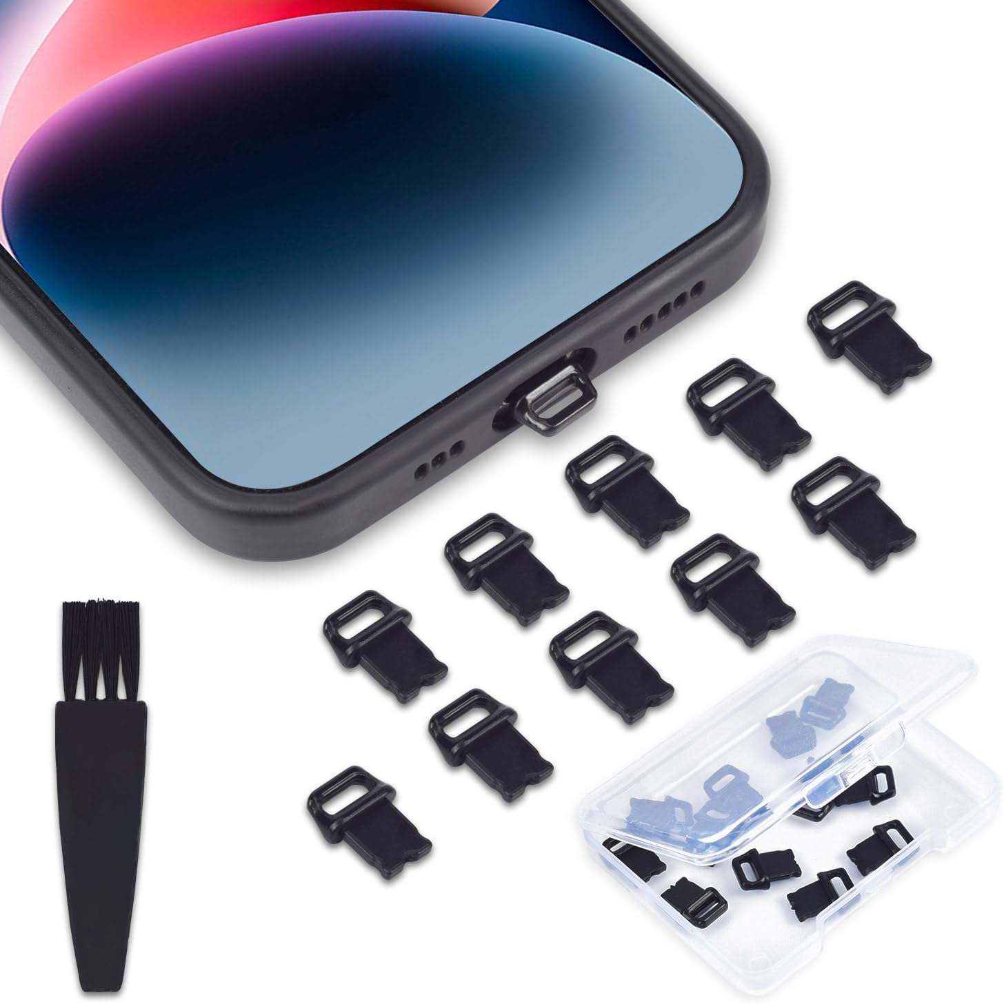 10PACK iPhone Lightning Anti Dust Plug with Easy-Grip Tab Compatible with iPhone 14, 14 Pro Max, iPhone 13, 13 Pro Max, 12, 11, 11 Pro, X, XS, XR, 8, 7, iPhone Charging Port Plug Dust Cover